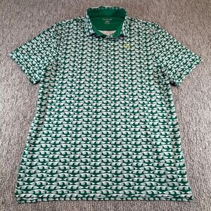 Good Good Golf Polo Shirt Mens Large Green White Geometric Wave Print Stretch